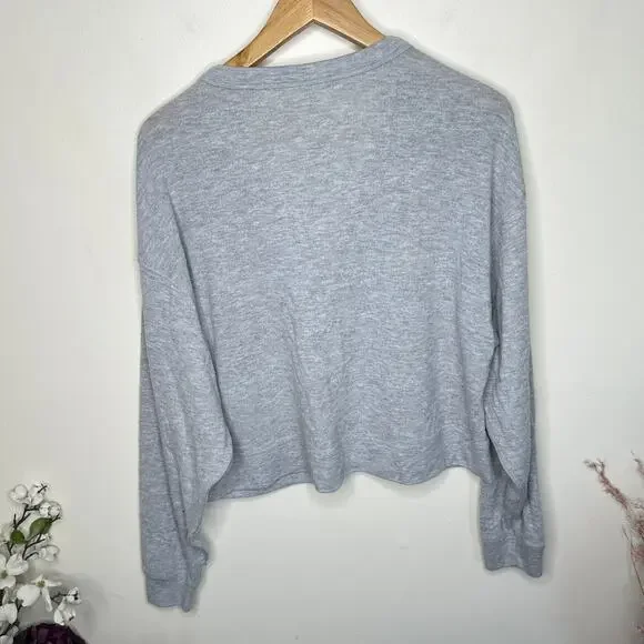 ALO YOGA Alolux Soho Cropped Henley Top Heather Gray Sz M {OO27} - Picture 3 of 4